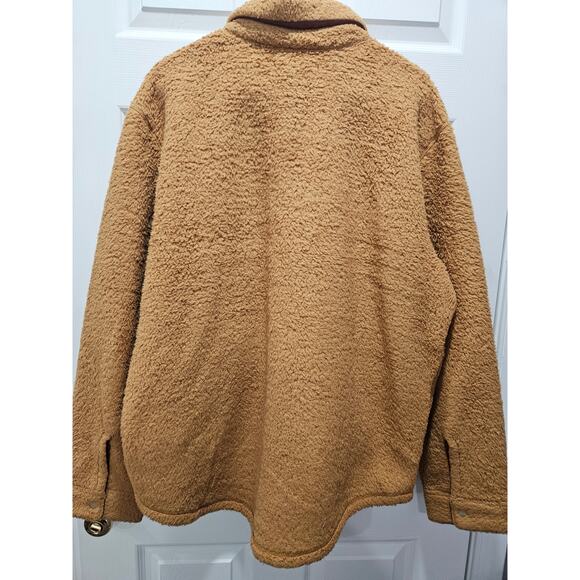 Outerknown Sherpa Fleece Jacket Brown Snap Chest Pockets Teddy Shacket XL Men's - Picture 4 of 6